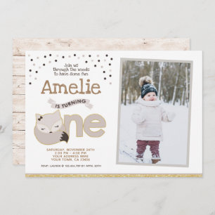Little fox, Wonderland Invitation with photo