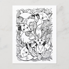 Little Foxes Paintable Postcard Postkarte
