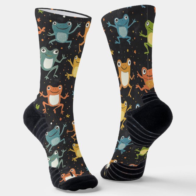 Little Frog Chalk Zeichne Muster Black Socks Socken (Gewinkelt)