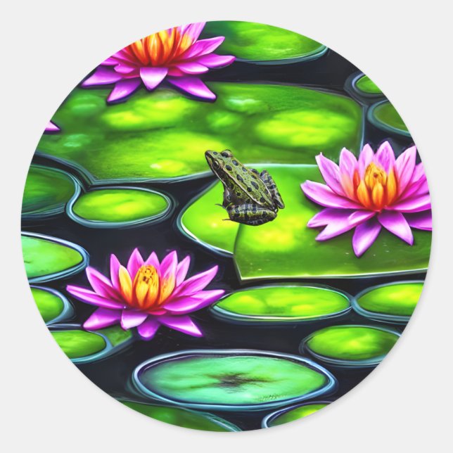 Little Frog on Lily Pad Runder Aufkleber (Vorderseite)