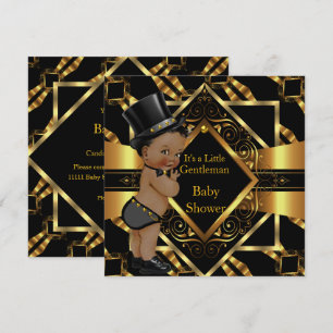 Little Gentleman Baby Shower Gold Black Ethnic Einladung