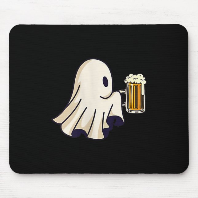 Little Ghost Drinking Beer Funny Halloween Costume Mousepad (Vorne)