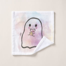 Little ghost eats pizza waschlappen