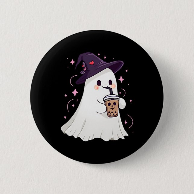 Little Ghost Ice Kaffee Spooky Jahreszeit Niedlich Button (Vorderseite)