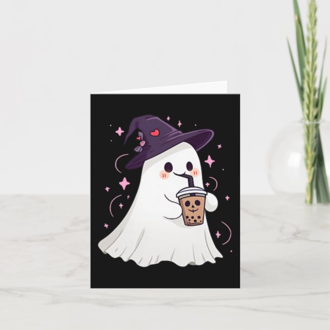 Little Ghost Ice Kaffee Spooky Jahreszeit Niedlich Karte (Vorderseite)