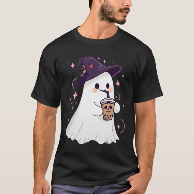 Little Ghost Ice Kaffee Spooky Jahreszeit Niedlich T-Shirt (Vorderseite)