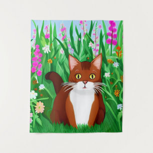 Little Ginger Brown Kitty in einem Feld der Blume Wandteppich