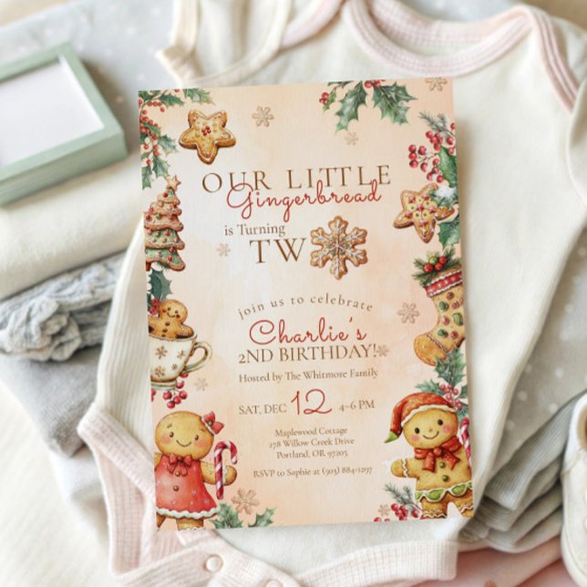 Little Gingerbread 2nd Birthday Christmas Einladung (Von Creator hochgeladen)