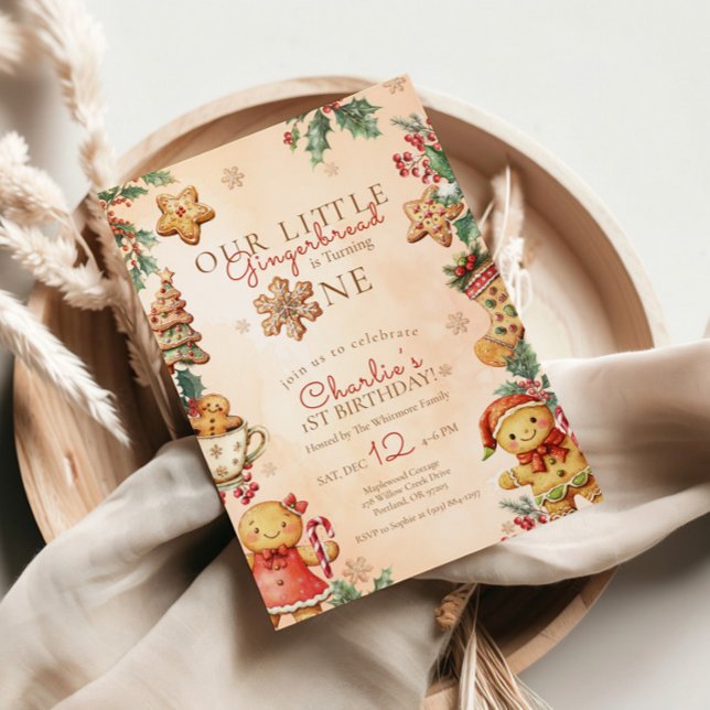 Little Gingerbread Christmas 1st Birthday Einladung (Von Creator hochgeladen)