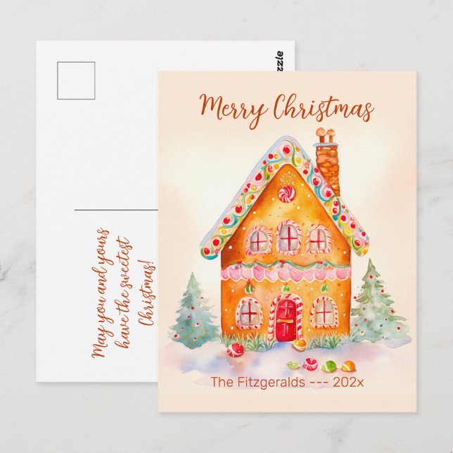 Little Gingerbread House Vintage Weihnachten Postkarte (Vorne/Hinten)