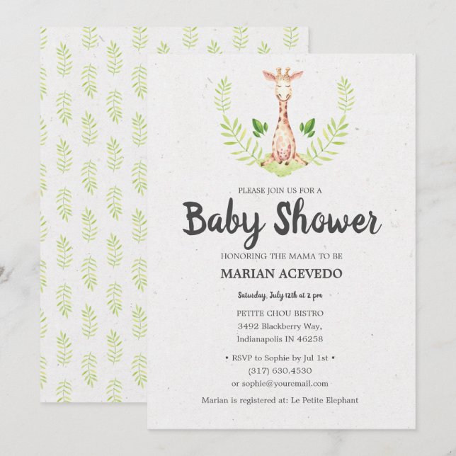 Little Giraffe Baby Dusche Einladung (Vorne/Hinten)