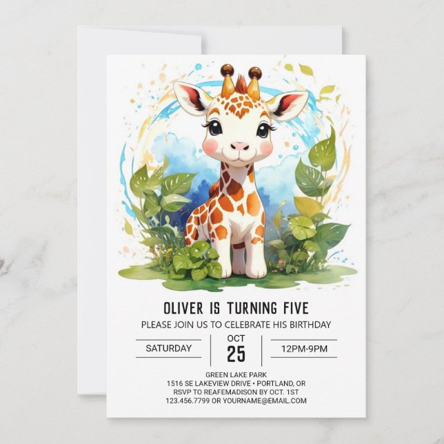 Little Giraffe Custom zum Geburtstag Einladung (Vorderseite)