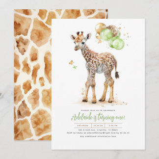 Little Giraffe Green und Brown Boho Birthday Einladung