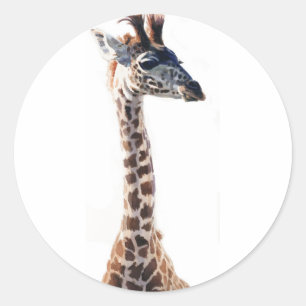 "Little Giraffe" Wildtier Wasserfarbe Runder Aufkleber
