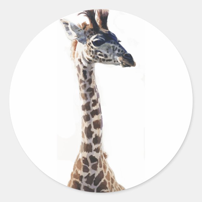 "Little Giraffe" Wildtier Wasserfarbe Runder Aufkleber (Vorderseite)