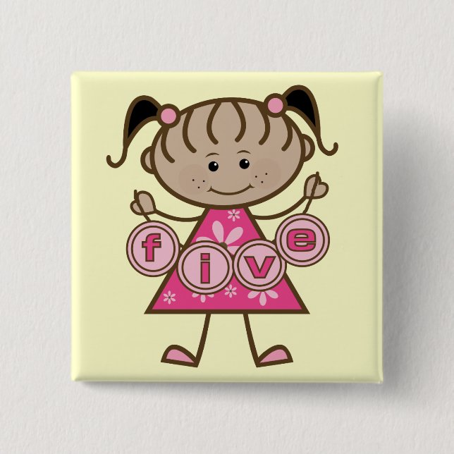 Little Girl 5th Birthday Tshirts und Geschenke Button (Vorderseite)