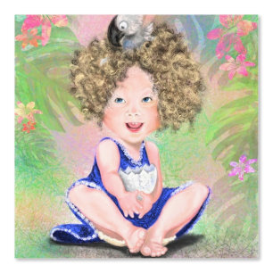 Little Girl and Baby Bird Funny Tapete