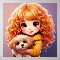 Little Girl and dog; Chibi art,