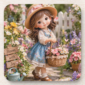 Little girl and her flower garden getränkeuntersetzer