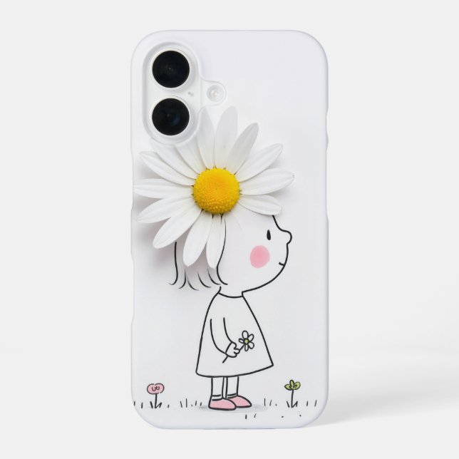 Little Girl and White Daisy iPhone 16 Hülle (Rückseite)
