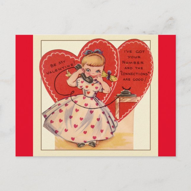 Little Girl aus den 1950er Jahren auf dem Telefon  Postkarte (Vorderseite)