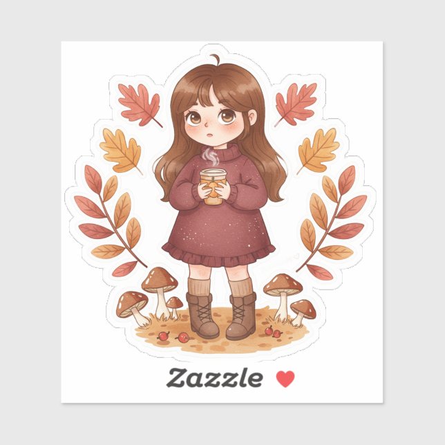 Little girl autumn sticker (Blatt)
