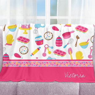 Little Girl Baker Pink Cooking Pattern Koch Kid Fleecedecke