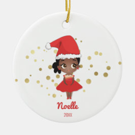 Little Girl Ballerina mit Weihnachtsmannmütze Keramik Ornament