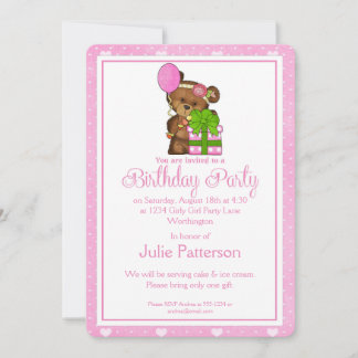 Little Girl Birthday Party Einladung Girly Bear 1