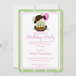 Little Girl Birthday Party Einladung Green