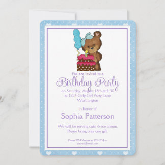 Little Girl Birthday Party Einladung Teddy Bear 1
