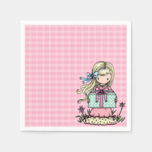 Little Girl Birthday Party Pink Kariert Napkins Serviette