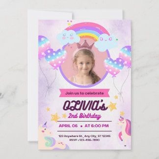 Little Girl Birthday Unicorn Party Einladung