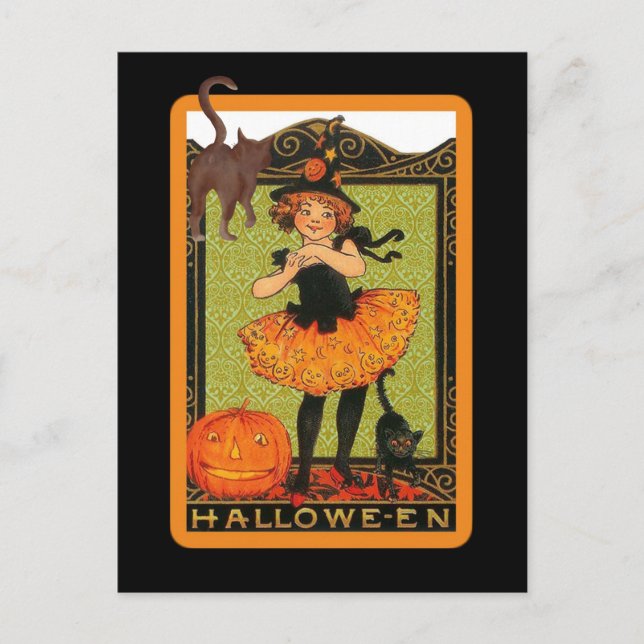 Little Girl Black Cat Postcard Einladung Postkarte (Vorderseite)