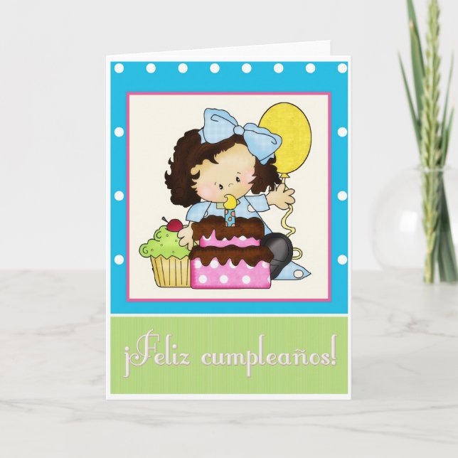 Little Girl Cake espagnol Bonne carte d'anniversai (Devant)