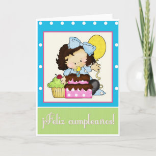 Little Girl Cake espagnol Bonne carte d'anniversai