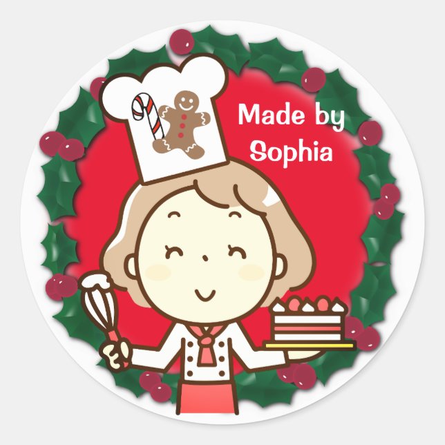 Little Girl Chef Christmas Runder Aufkleber (Vorderseite)