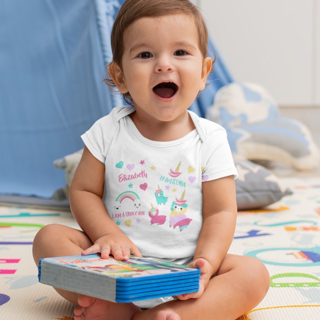 Little Girl Cute Llamacorn Pastel Pattern Baby Strampler (Von Creator hochgeladen)