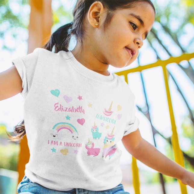 Little Girl Cute Llamacorn Pastel Pattern Kleinkind T-shirt (Von Creator hochgeladen)