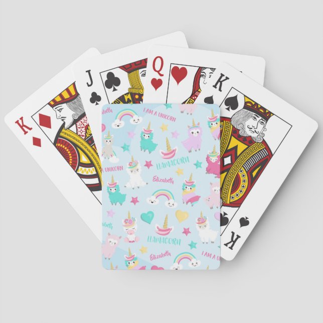 Little Girl Cute Llamacorn Pastel Pattern Spielkarten (Rückseite)