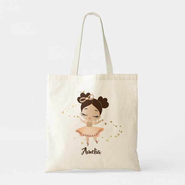 Little Girl Dancing Ballerina w/Bow, Gold Glitzern Tragetasche (Rückseite)
