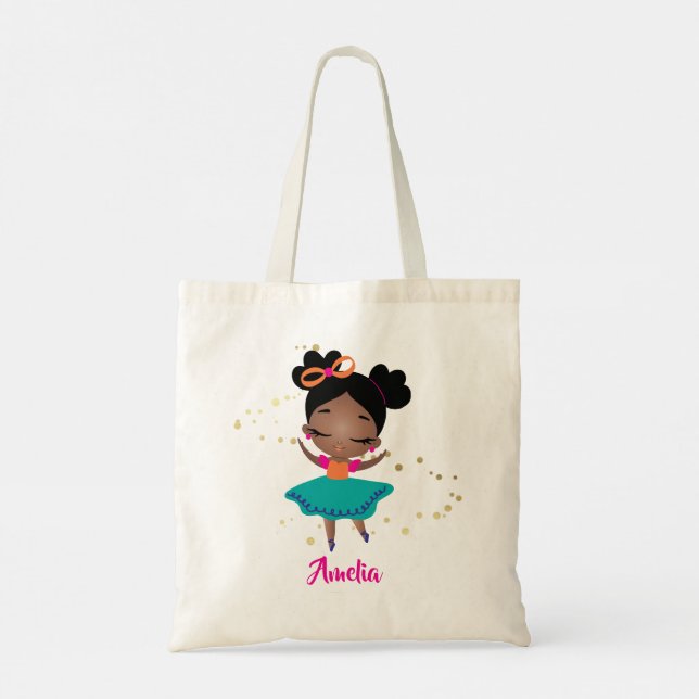 Little Girl Dancing Ballerina w/Bow, Gold Glitzern Tragetasche (Rückseite)