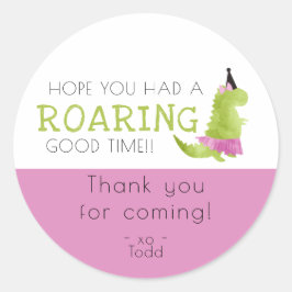 Little Girl Dinosaur Themenparty tutu Pink Green Runder Aufkleber
