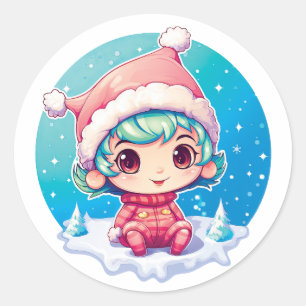 Little Girl Elf Xmas Magic Runder Aufkleber