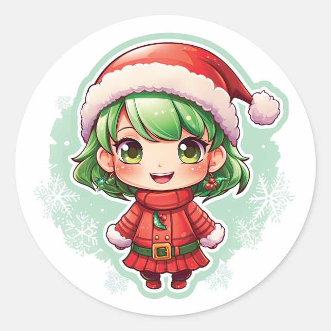 Little Girl Elf Xmas Magic Runder Aufkleber (Vorderseite)