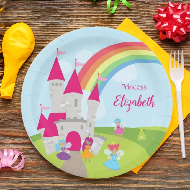 Little Girl Fairy Princess mit Regenbogen und Burg Pappteller (Von Creator hochgeladen)