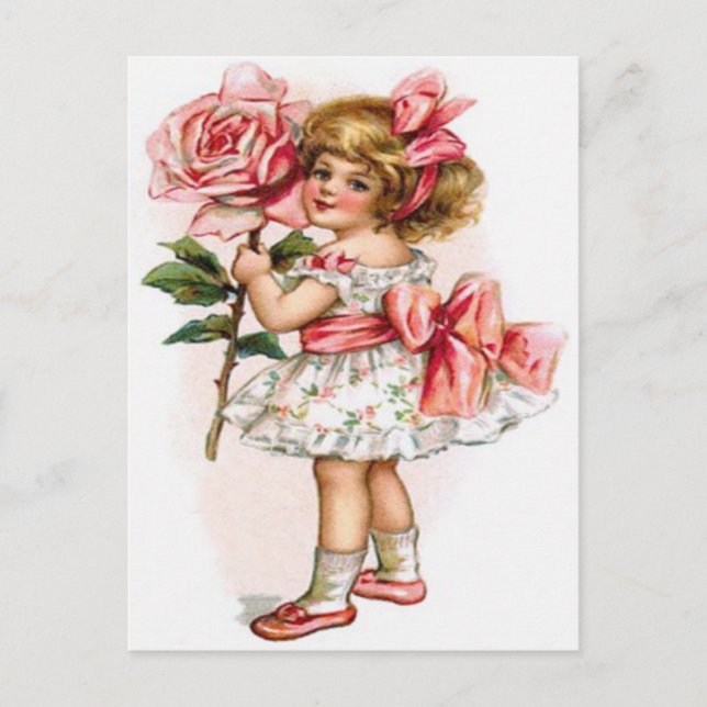 Little Girl Floral Robe Rose Carte de fête des mèr (Devant)