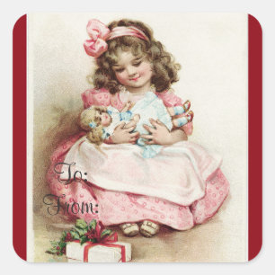 Little Girl Gift Tag Quadratischer Aufkleber