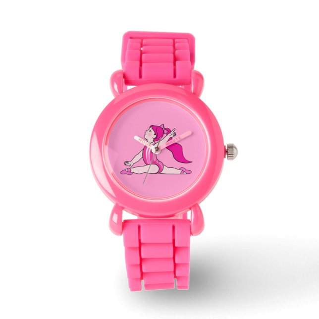 Little Girl Gymnast auf Pink Armbanduhr (Vorderseite)