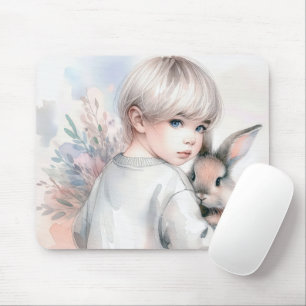 Little Girl Holding a Bunny Mousepad